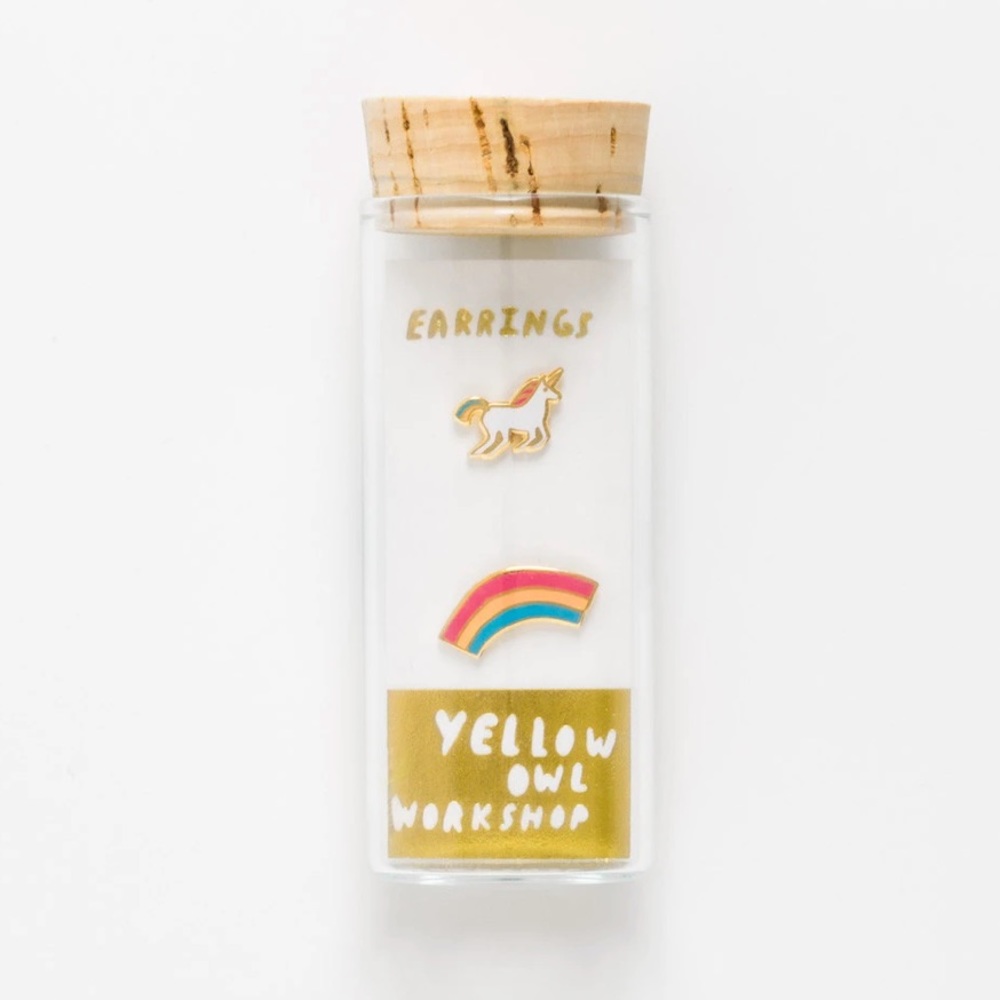 Yellow Owl Mismatched Unicorn Rainbow Earrings